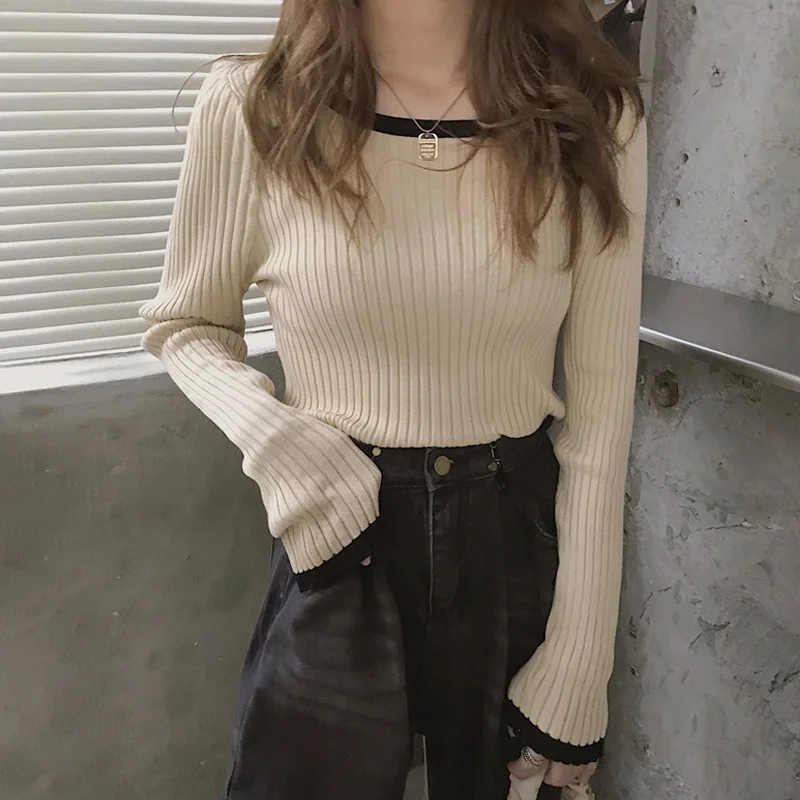 

Женский осенне-зимний вязаный свитер с длинным рукавом