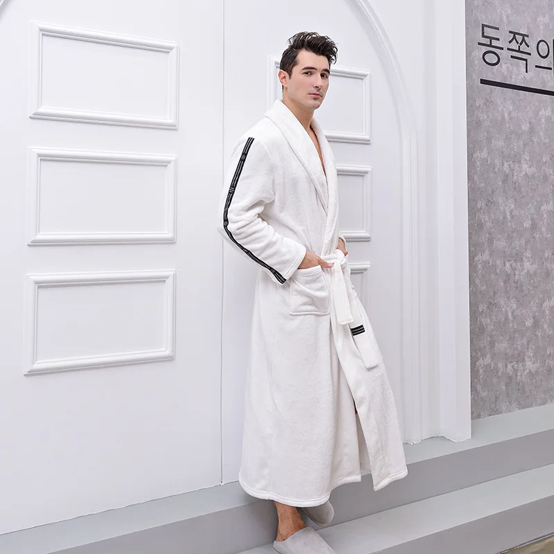 Men Winter Plus Size Long Cozy Flannel Bathrobe Kimono Warm Coral Fleece Bath Robe Night Fur Robes Dressing Gown Women Sleepwear | Мужская