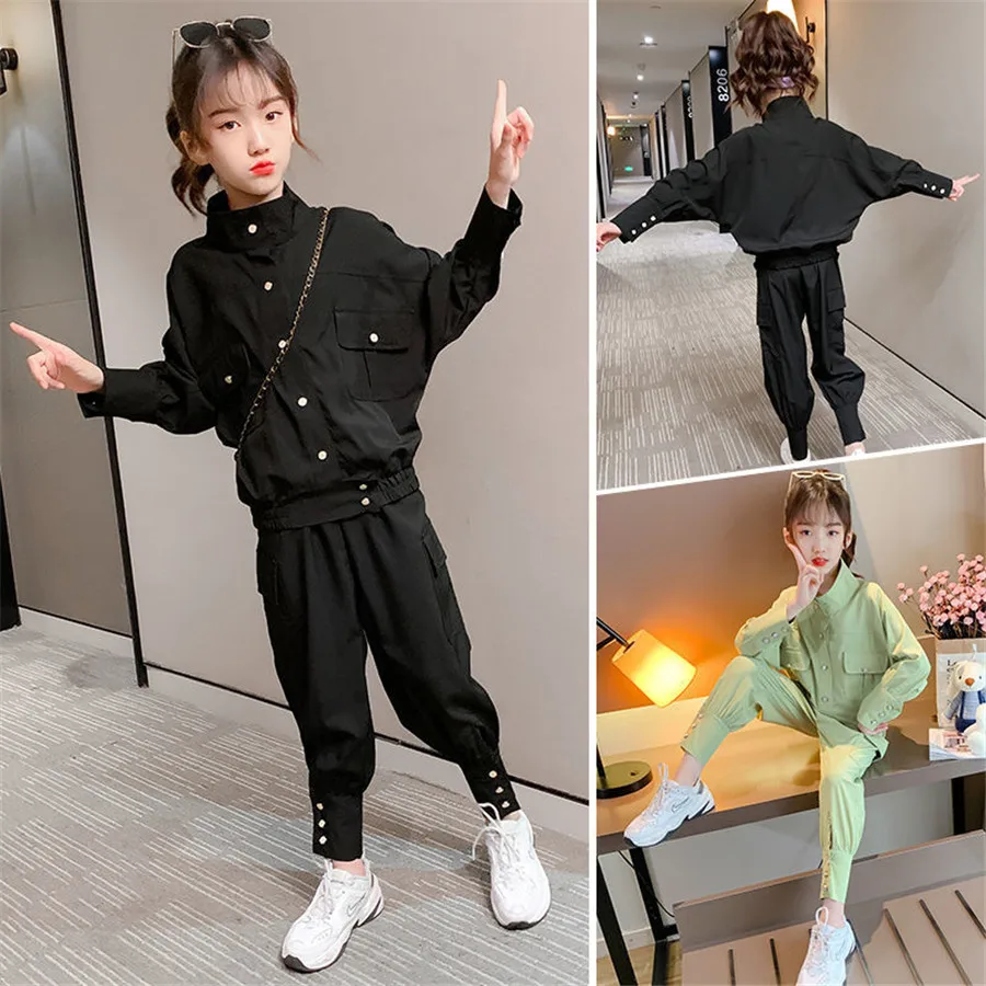 Casual Girls Sets Loose Tops + Long Pants 2 Pieces big Clothes Sport Kids Outfits Children Tracksuit for 8 10 12 14 Years |