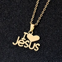 fashion heart i love jesus pendant necklace stainless steel gold color women charm christian religious jewelry gift