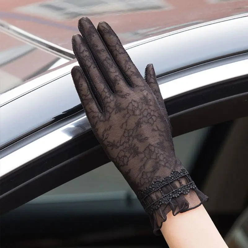

2020 Women Summer UV Protection Lace Gloves Touch Screen Non-Slip Ice Silk Sunscreen Wedding Driving Thin Short Mittens
