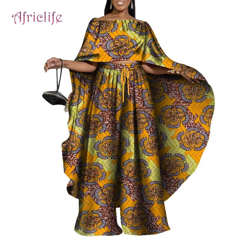 

2 Piece Set Africa Clothes Women Dashiki Print Two Piece Suit Long Tops + Wide Pants Party Plus Size Clothing For Lady WY8997