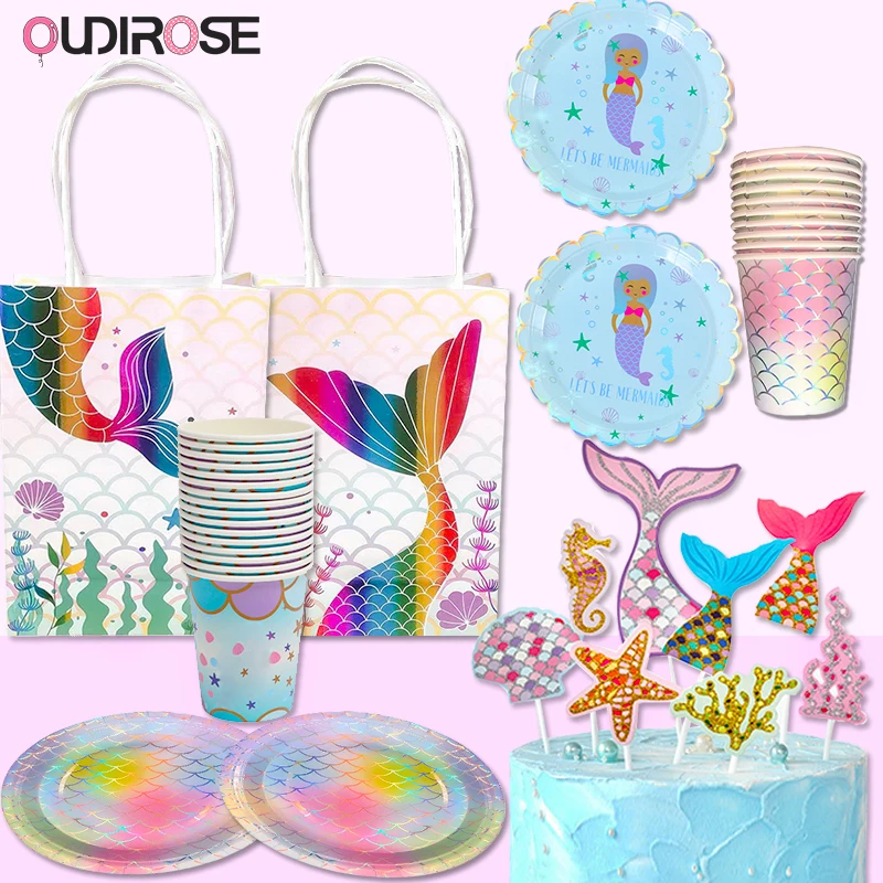 Блеск Русалка тема вечерние украшения Дети Топпер для торта С Днем Рождения