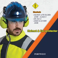 noise protection helmet ce certificate work hard hat with hanging earmuffs safety translucent pc cap