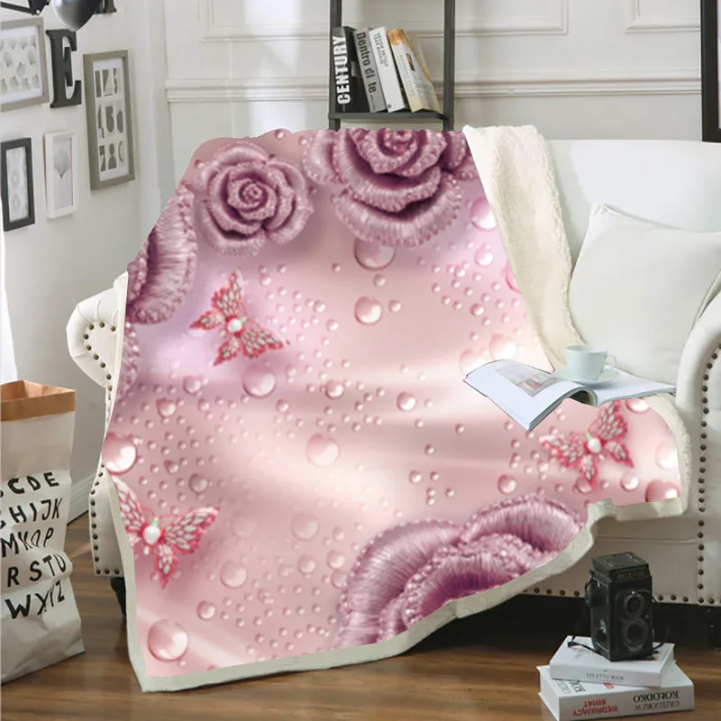 Романтическое розовое Новое одеяло из кашемира ягненка двухслойный плюш|Одеяла|