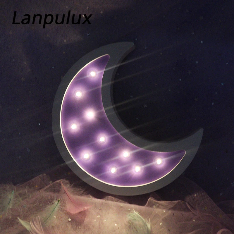 Lanpulux, деревянный ночной Светильник с Лунной звездой, украшение для дома, настенный подвесной светильник, детский светодиодный светильник с мультяшным рисунком