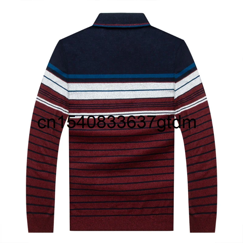 

Autumn new men's fattening plus size fashion casual Lapel stripe long sleeve T-shirt for men