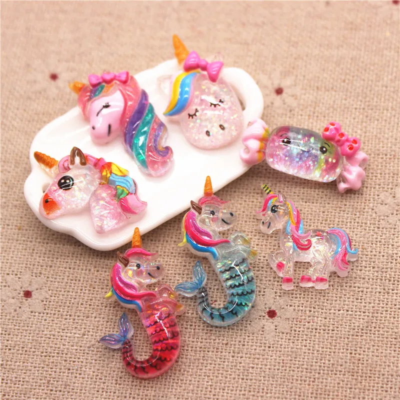 

12pcs New Cute Resin Glitter Unicorn/Candy Miniature Figure DIY Home Decoration Charm Craft