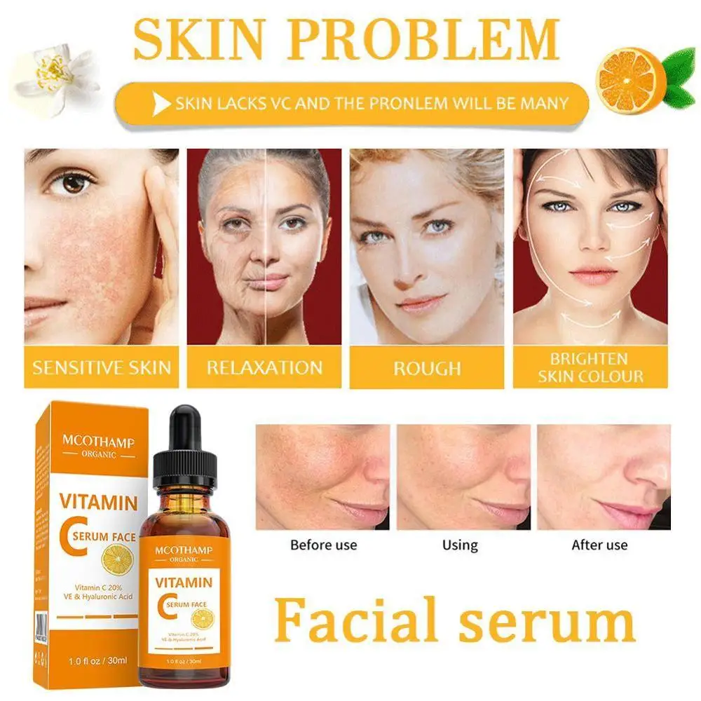 

30ML 100% Pure Vitamin C Serum Liquid Freckle Removal Acne Scars Hyaluronic Acid Anti Vc Face Serum Fade Dark Spot care