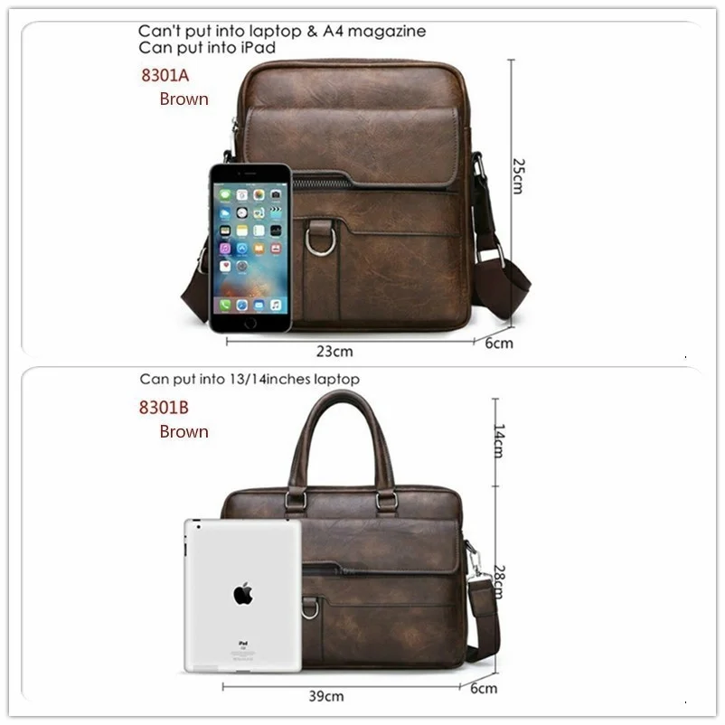 New Men Briefcase Bags Business Leather Shoulder Messenger Bags Man Work Handbag 14 Inch Laptop Bag Bolso Hombre Bolsa Masculina