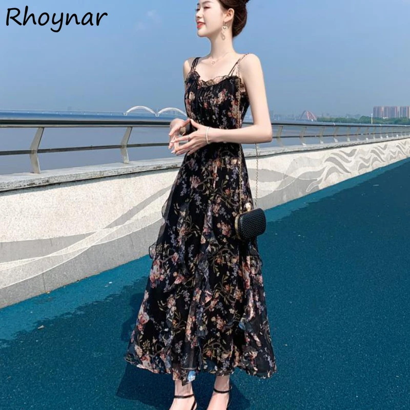 Sleeveless Dress Women Summer Holiday All-match Elegant Sundress Floral Leisure Comfortable Casual French Style Girls Fashion