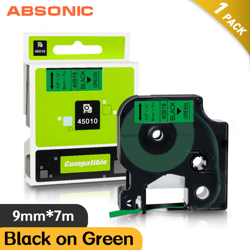 Absonic зеленая лента для этикеток Dymo 40919 D1 принтер LabelManager 100 450D 300 280 черный на желтом 9