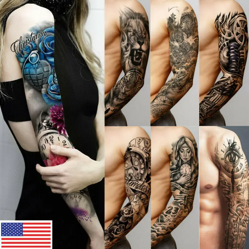 США Мужчины Женщины Водонепроницаемый Полный рука временная татуировка монашка