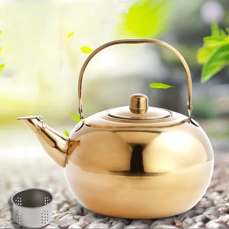 Маленький чайник для отеля из нержавеющей стали ресторана гостиницы чая желтый