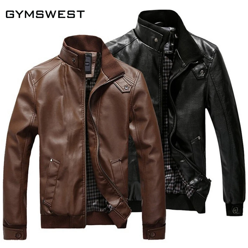 Модная Байкерская кожаная куртка для мужчин осенняя повседневная с воротником