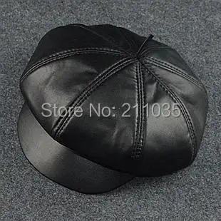 

Женская осенне-зимняя Бестселлер меховые кепки художника кожаные мужские Восьмиугольные кепки газетчика из натуральной кожи овчины