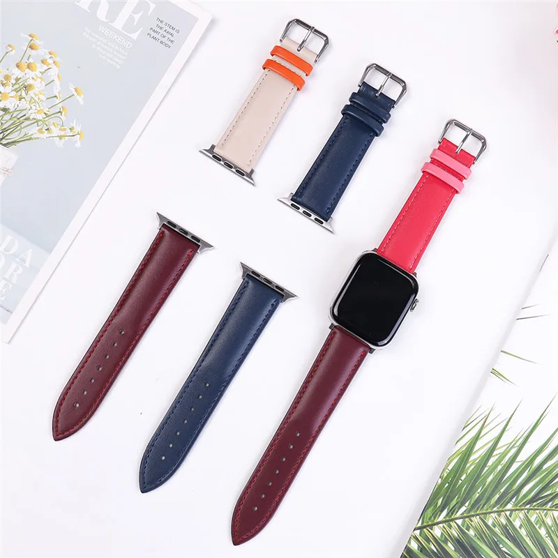 

Brown Leather Band Loop Strap For Apple Watch 6 SE 5 4 3 2 1 38mm 40mm , Men Leather Watch Band for iwatch 5 44mm 42mm Bracelet