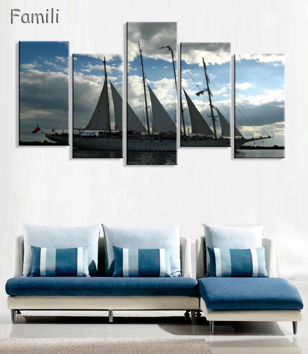 

5pcs Unframed Sailing Boat Canvas Painting Art Posters and Prints Landscape Wall Art Home Decor for Living Room Home Decor