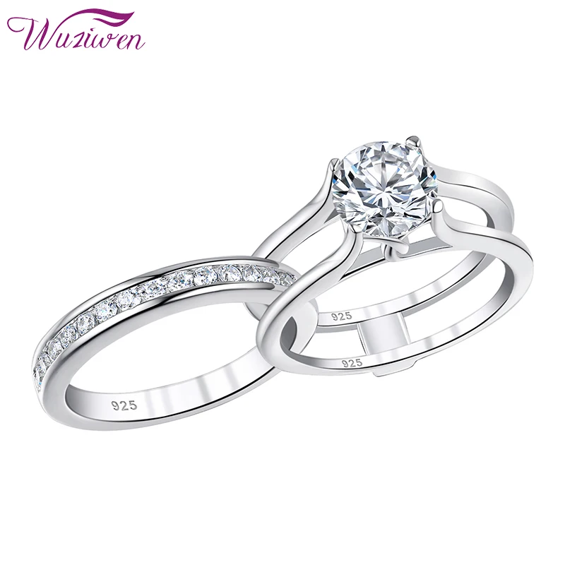 

Wuziwen Brillliant Round Cut Solitaire Engagement Ring For Women Cubic Zircon Wedding Band Bridal Jewelry Set BR1143