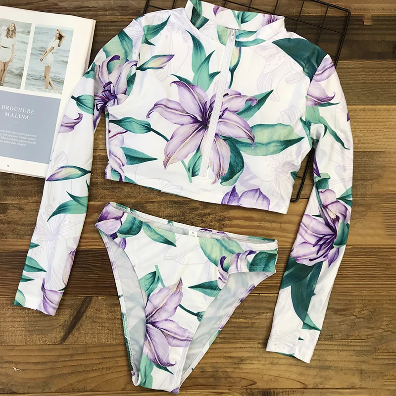 Женский купальник на молнии в африканском стиле бикини с длинным рукавом