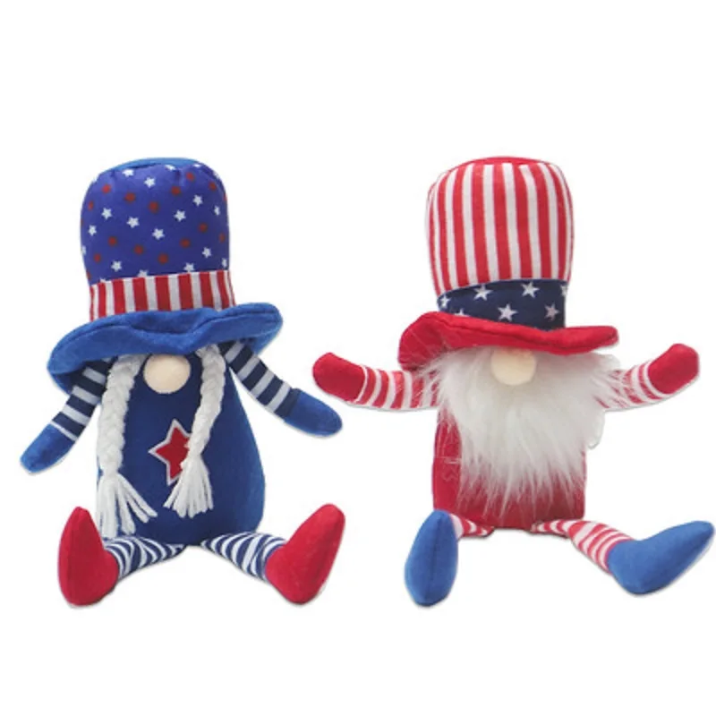 American National Day Independence Day Creative Stars and Stripes Long Legs Faceless Round Hat Faceless Doll Plush Doll Home Dec