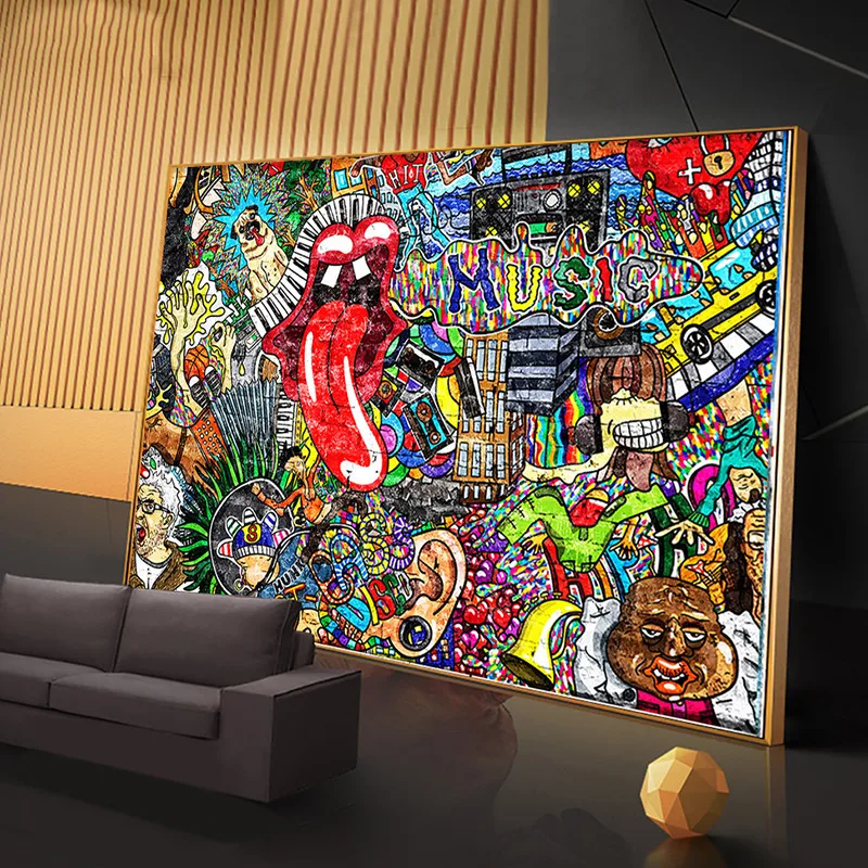 1 шт. настенные поп Плакаты для гостиной музыкальный коллаж на большой кирпичной