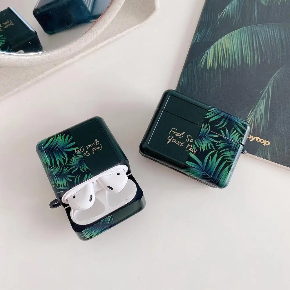 

Luxury funda for airpods 2 cover earphone accessories IMD Plantain leaves protect coque for air pods pro case anti-slip keyring