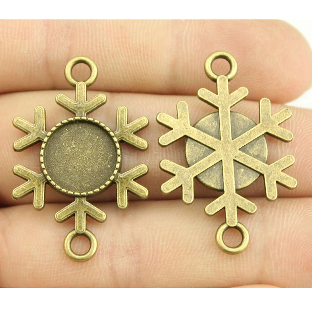 

10pcs Snowflake Connector Cabochon Base Setting Fit 12mm Round Glass Cabochon 35x23mm Outer Size 2 Colors Vintage
