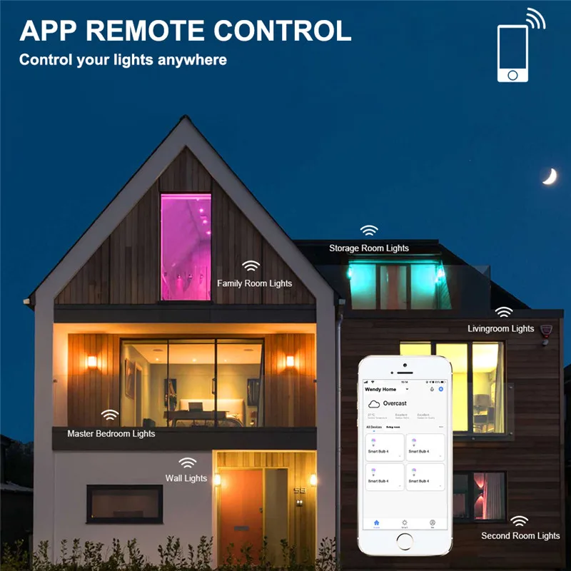 WiFi умный светильник B22 E27 LED RGB лампа работает с Alexa/Google Home AC100 265V + белый Диммируемый