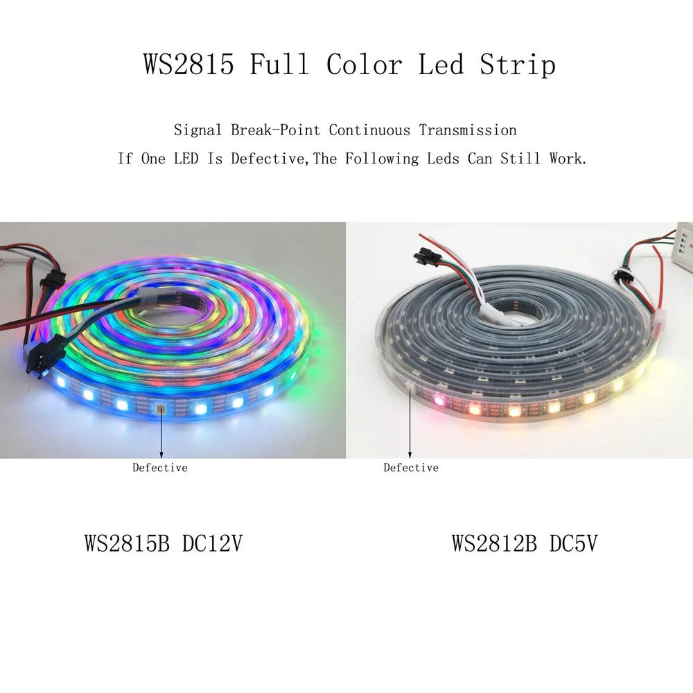 DC12V WS2815(WS2812B WS2813 обновление) RGB светодиодные пиксельные полосы, индивидуально адресуемые Белый/Черный PCB двухсигнальный светодиодный гибкий светильник
