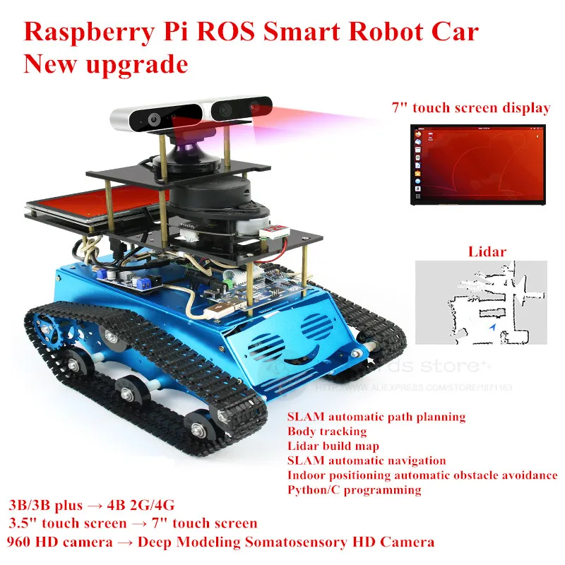 Kaufen Upgrade Raspberry Pi ROS Roboter Kit 4B Intelligente Track Trolley Slam Radar Navigation Opencv Maker Unmontiert Kit