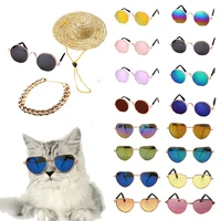 cute pet cat glasses dog glasses pet products for small cat dog sunglasses photos props pet accessoires glasses straw hat set