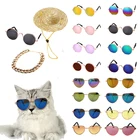 Милые очки для кошек собачьи очки товары для домашних животных для маленьких кошек и собак Солнцезащитные очки реквизит для фотографий аксессуары в виде животных очки соломенная шляпа набор