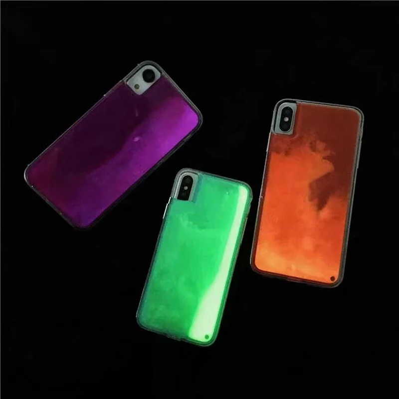 Светящийся неоновый песочный мобильный чехол для iPhone XR XS max X 6 7 8 plus светится в