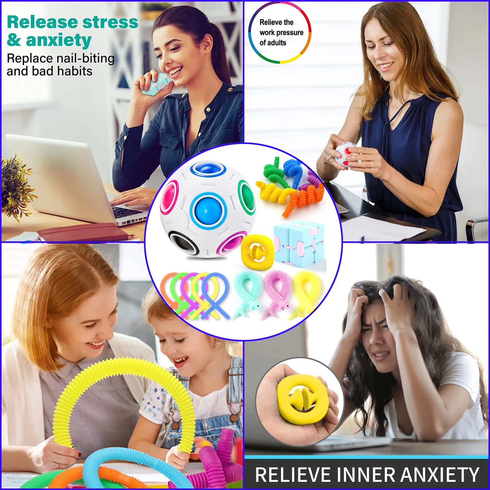 16 unids/caja Fidget Juguetes | Juguetes Fidget | Fidget juguetes juguete antiestr&eacute;s conjunto el&aacute;stico cuerdas Push regalo adultos ni&ntilde;os Squishy sensorial Anti estr&eacute;s Kit de socorro-3