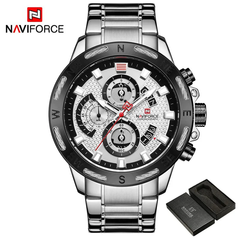 NA916505 with box NAVIFORCE мужские часы Спортивные Хронограф Бизнес Мужские наручные часы лучший бренд класса люкс Военная нержавеющая сталь кварцевые мужские часы 9165 - Цвет: NA916505 with box