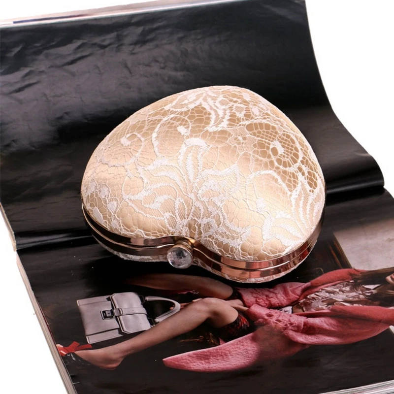

Women Heart Shaped Evening Bag Banquet Cluth Handbag Purse Party Lace Chain Bags for Wedding Party