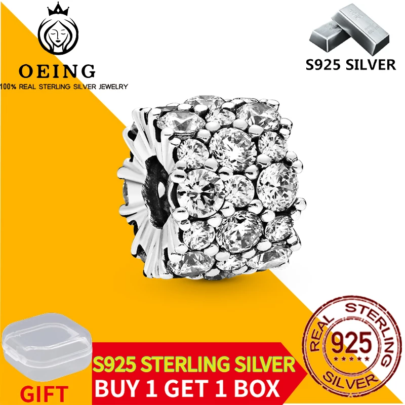 

100% Real 925 Sterling Silver Charms Diamond Sparkle Beads Fit Original Pandora Bracelet Bangle Making Fashion DIY Jewelry