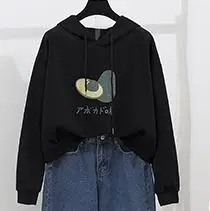Black fleece Осенние толстовки с капюшоном, свободные джинсовые штаны с капюшоном, Новая зеленая куртка с капюшоном авокадо, флисовая женская повседневная одежда из 2 предметов, комплект одежды, брюки - Цвет: Black fleece