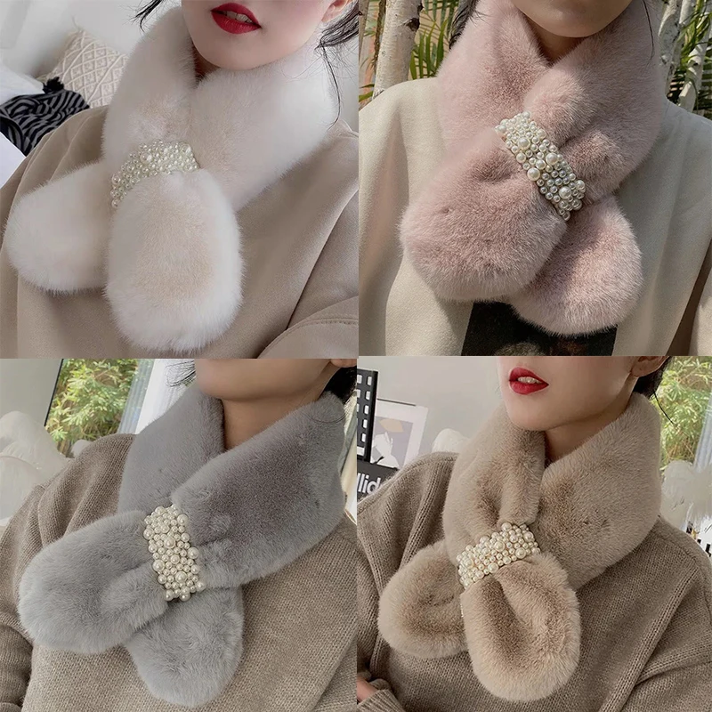 

Fashion Temperament Girl Accessories Long Skinny Scarf Women Soft Winter Fashion Thick Warm Pearl Faux Fur Neck Scarf
