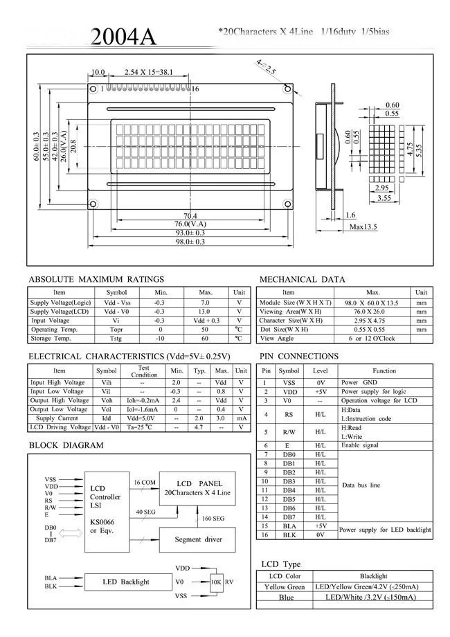 Плата lcd 2004 20*4 lcd 20X4 5V синий экран lcd 2004 Дисплей lcd модуль lcd 2004 Зеленый для arduino