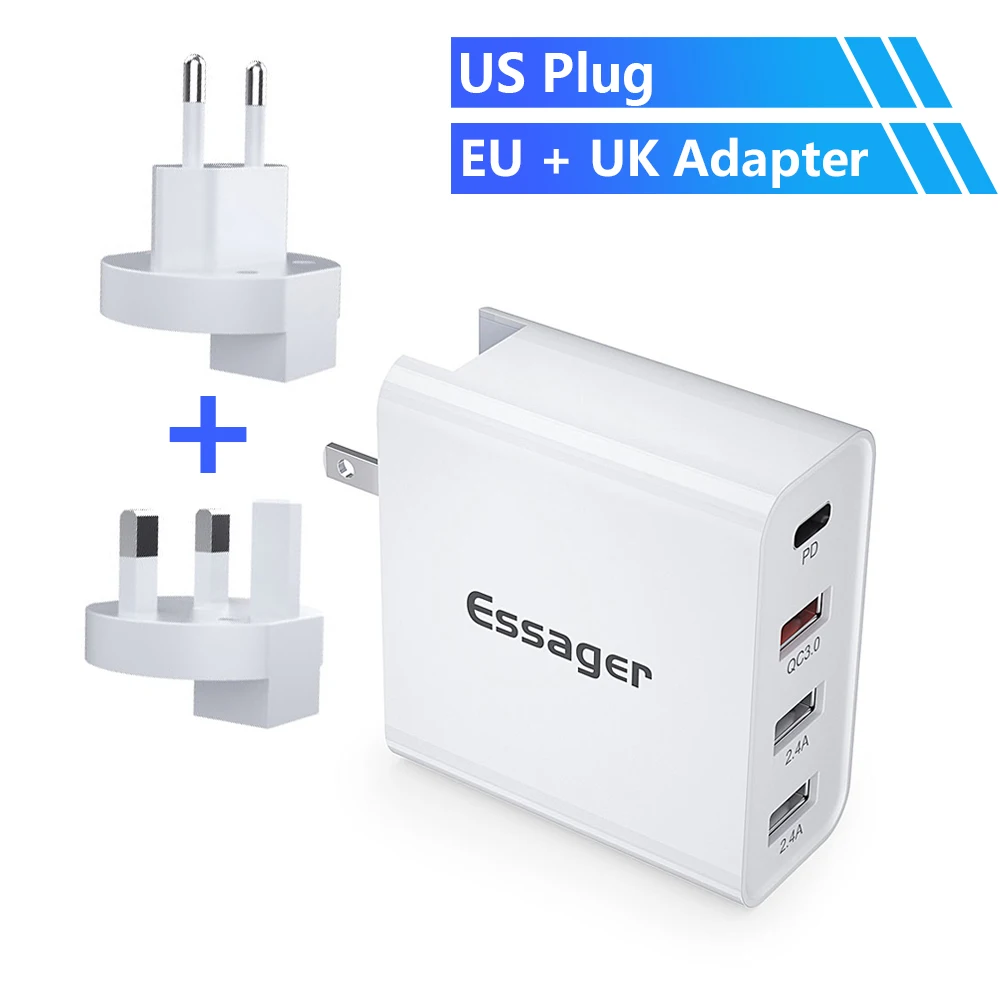 Essager 48 Вт мульти Быстрая зарядка 3,0 USB зарядное устройство PD usb type C QC3.0 QC турбо настенное быстрое зарядное устройство для телефона для iPhone 11 Pro Max Xiaomi - Тип штекера: 3 in 1 EU UK US Plug