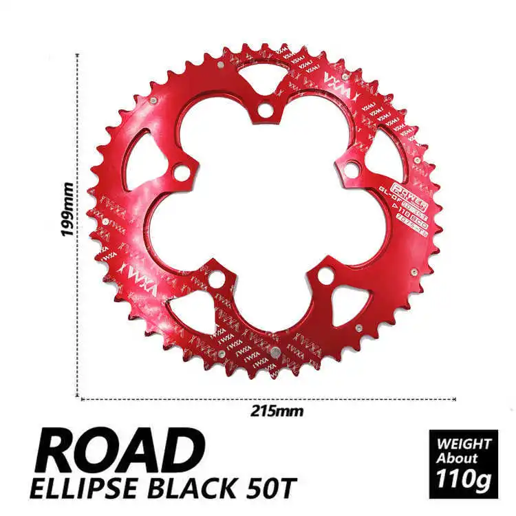 50T Red oval VXM 110BCD 35/50T Овальный Звездочка Road Bicylcle комплект велосипед 7075-T6 сплав Сверхлегкий эллипс двойной восхождение Мощность передняя Звездочка пластина - Цвет: 50T Red oval