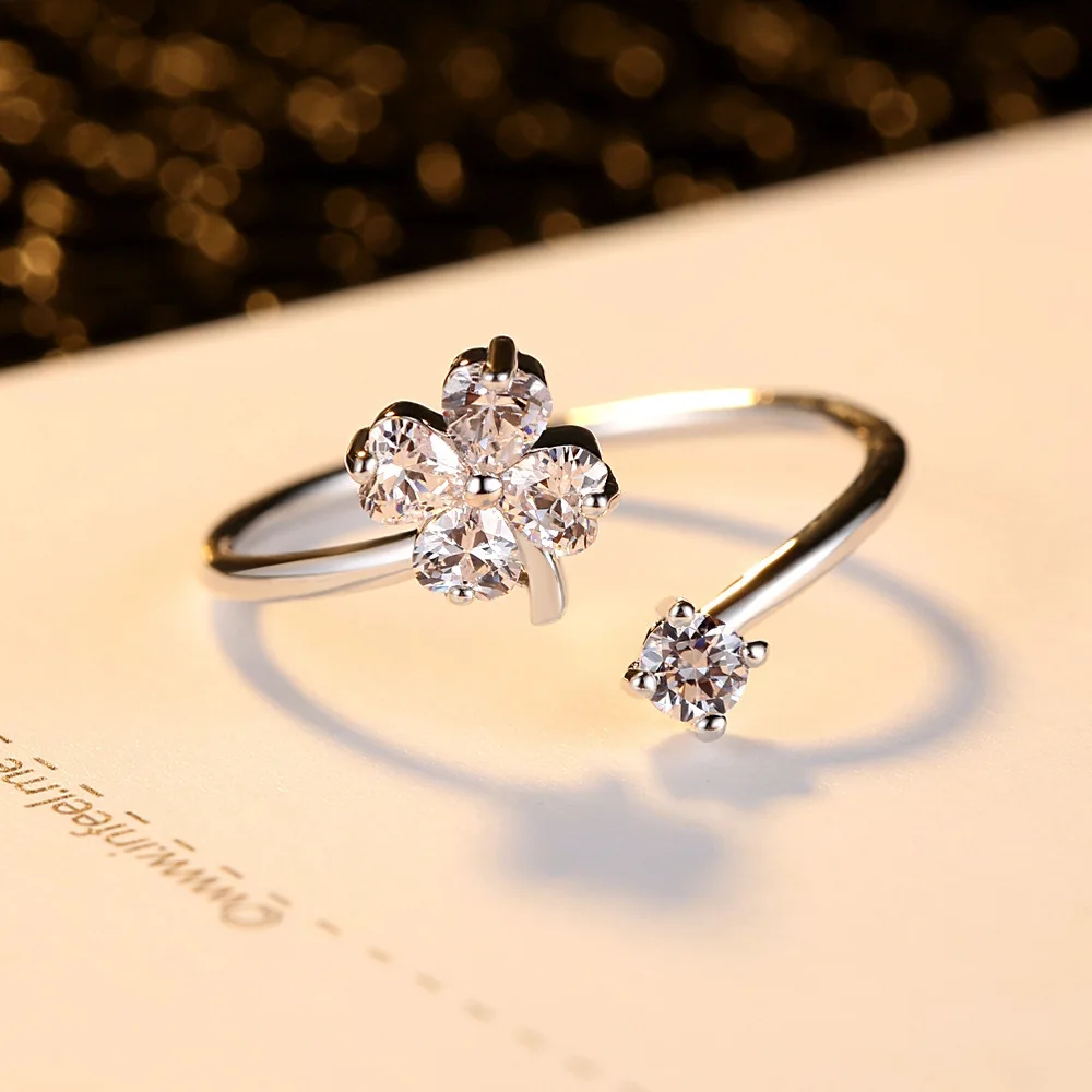 

SBR017 Fashion Lucky Flower Zircon Open Ring for Foreign
