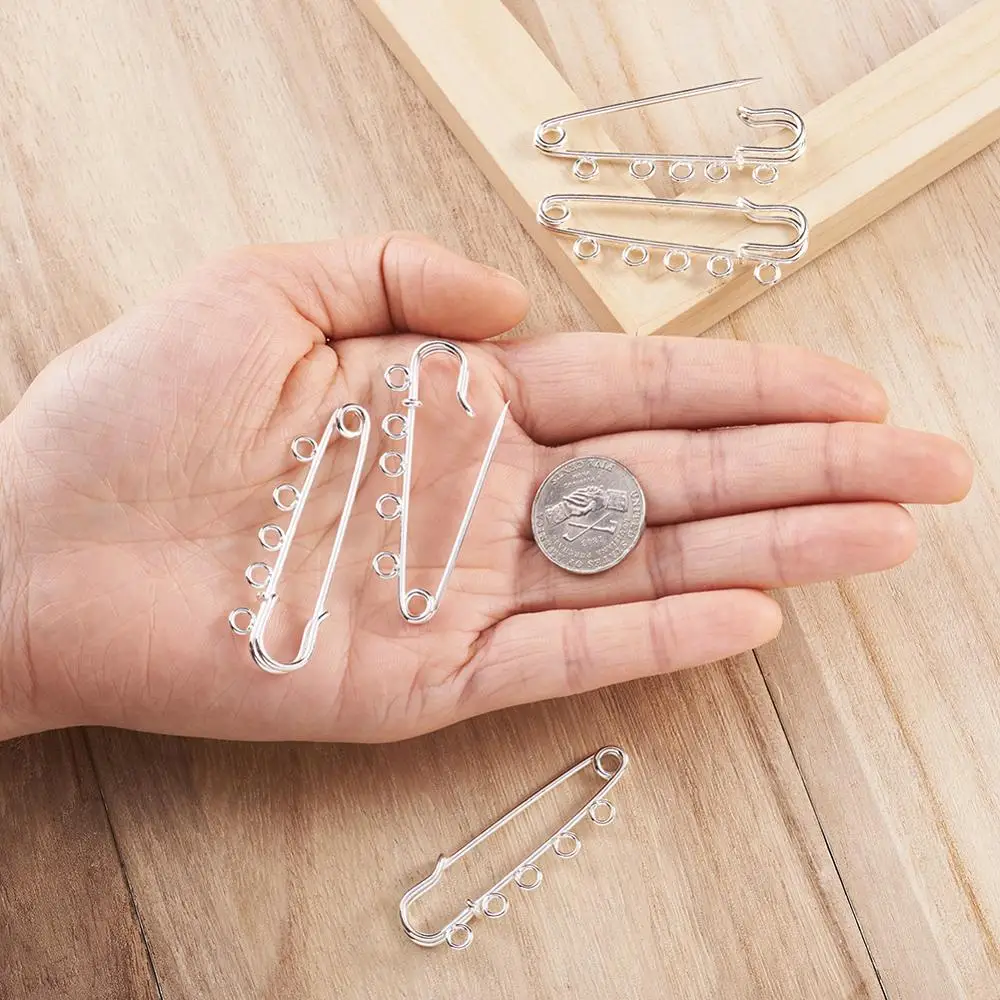 Брошь металлическая серебряная 16 х50 мм 5 шт.|brooch findings|iron kilt pinspins silver |