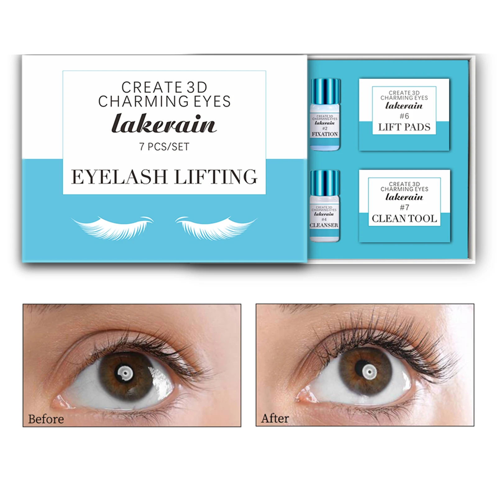 

Lakerain Professional Use 7 in 1 Eyelash Lift Kit Serum Tool Lashes Curl Full