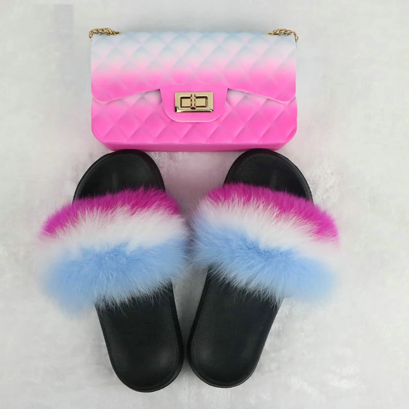 Роскошные радужные туфли для женщин тапки меховые сланцы женская летняя обувь 2020