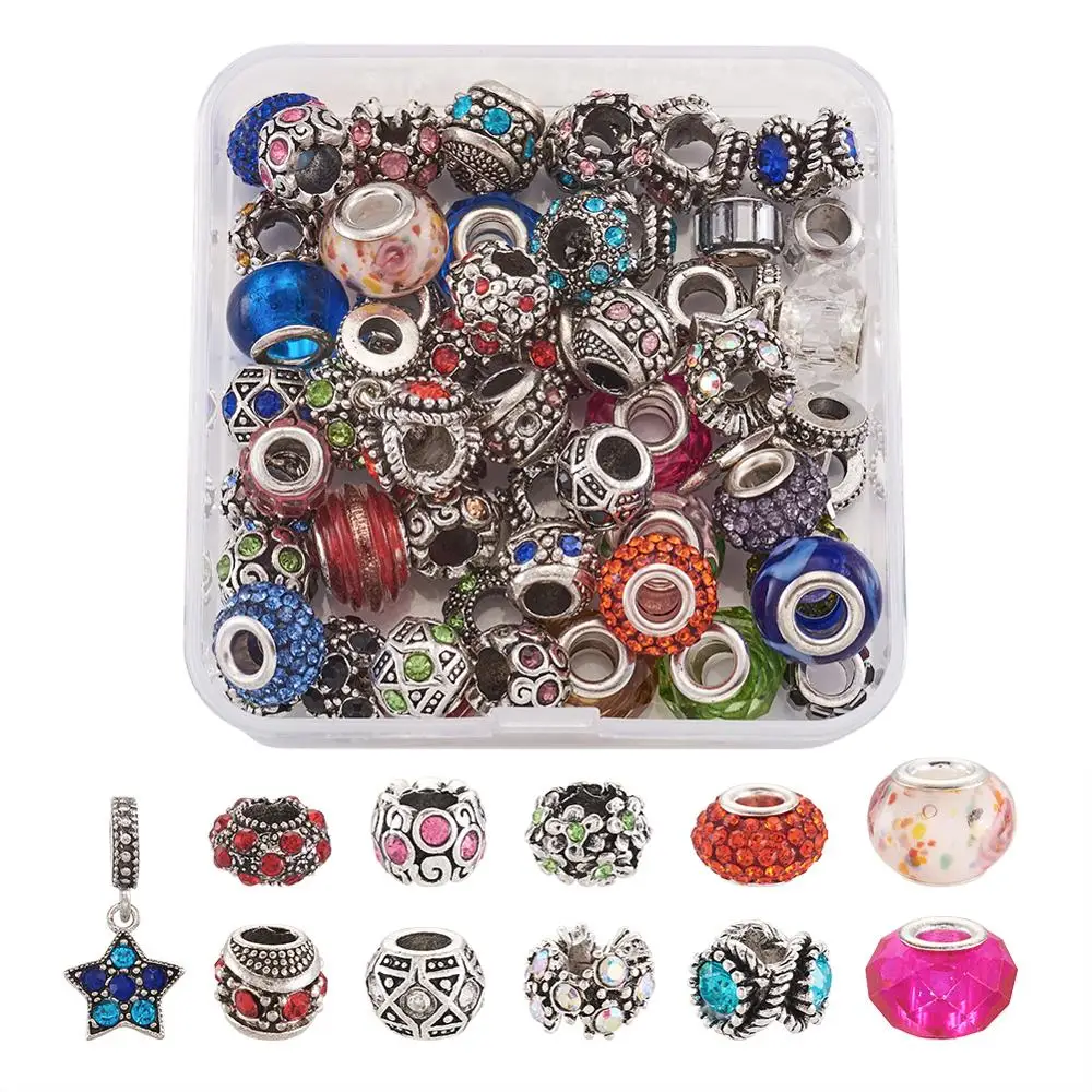 60 шт./кор. стразы из сплава в европейском стиле с большим отверстием подвески виде