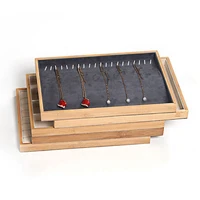 new natural bamboo frame jewelry box soft velvet inner jewellery tray rings necklaces display earrings pendant storage organizer