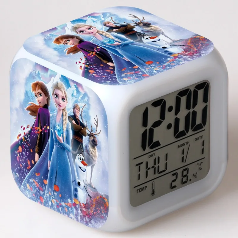 Детский будильник Disney Frozen2 мультяшный электронный цветной меняющий цвет квартет